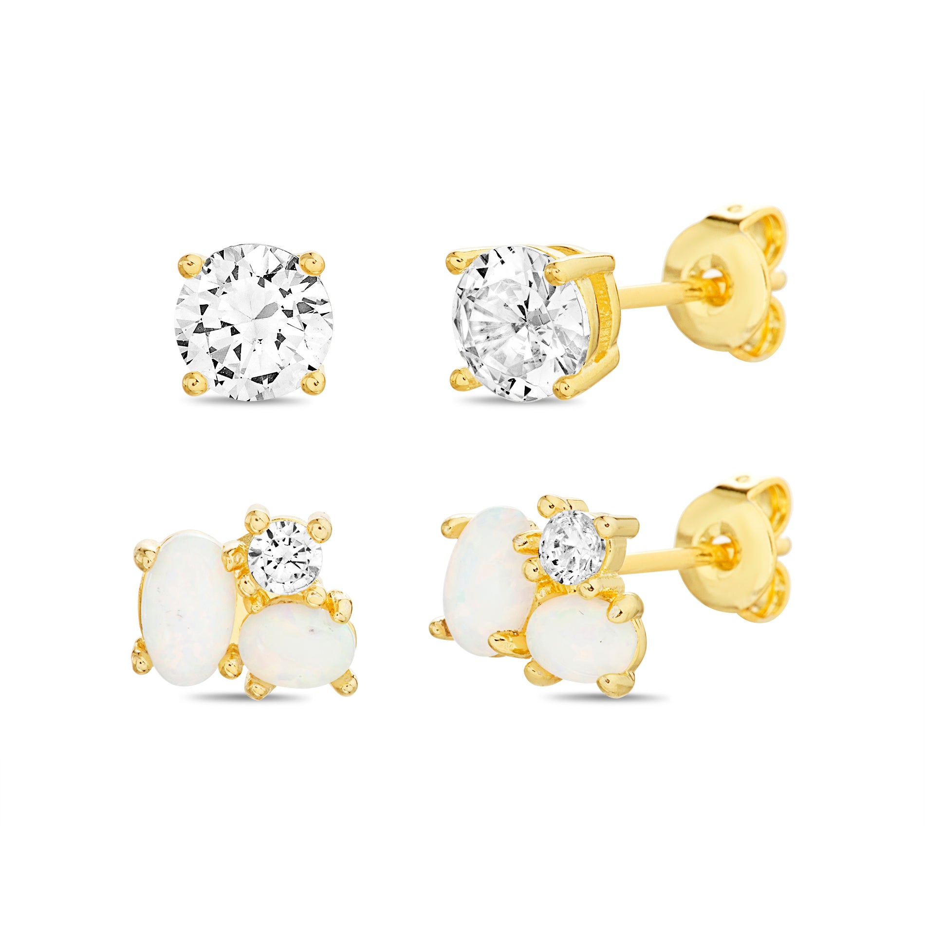 Gold Stud Set - CZ Stud & Opal Cluster